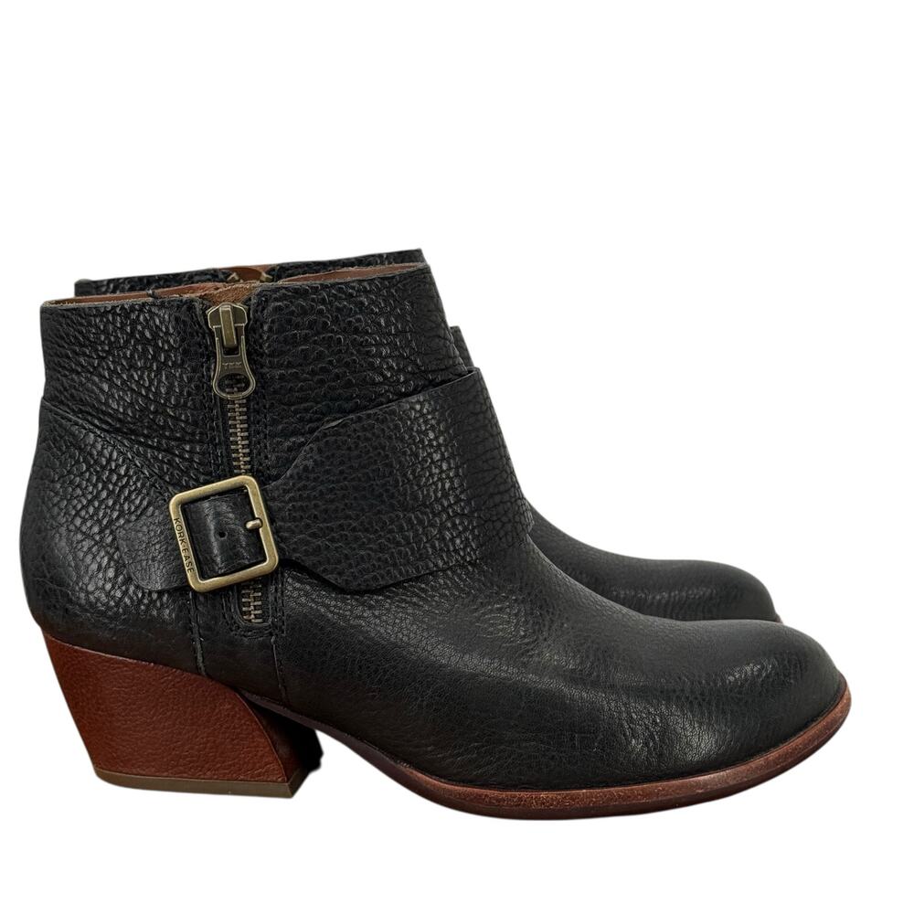 Kork Ease Isa Ankle Bootie SZ 7.5 Women's‎ Black Brown Buckle Leather Double Zip